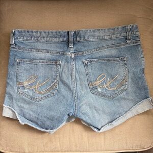 Express Light Blue Denim Shorts with Embellished Back Pockets 8
